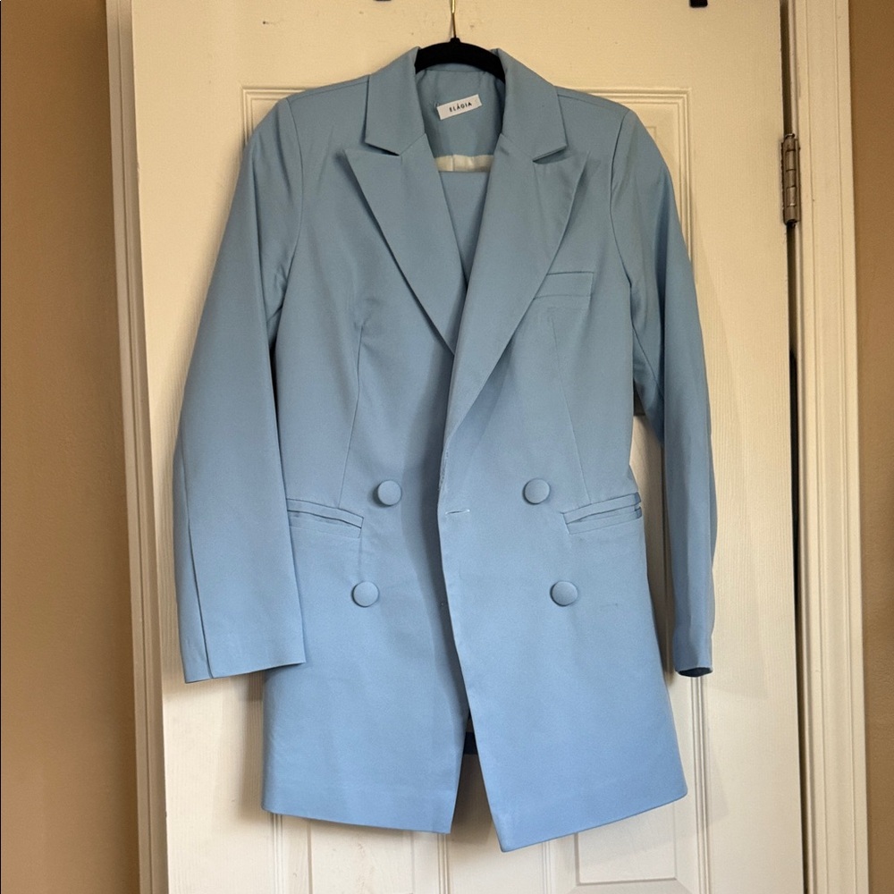 Zara Sky Blue Double-Breasted Blazer